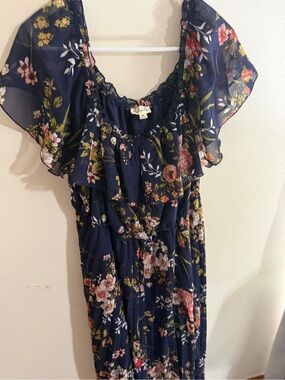 Indigo Rose Size 3x Navy Floral Off-Shoulder Maxi Dress
